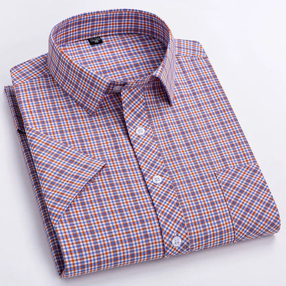 New in Shirt Over Size 100% Cotton Thin Summer Short Sleeve Shirts for Men Slim Fit Plain Shirt Plaid Soft Korean Popular Clothe