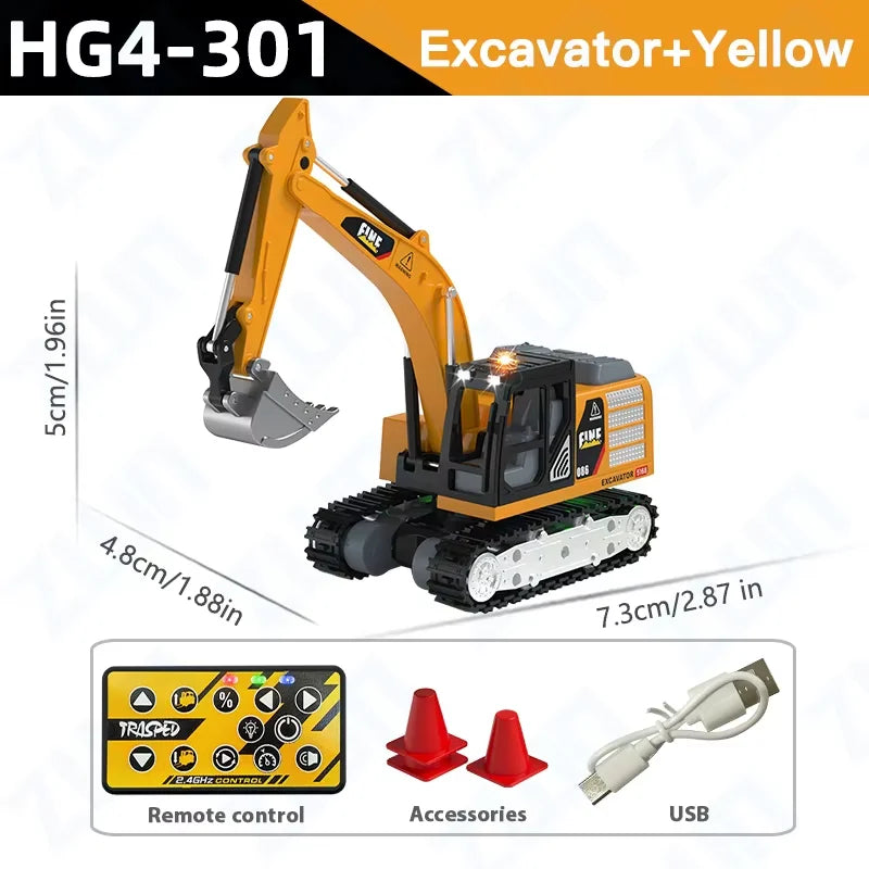 1:64  2.4G RC Model Car Remote Control Excavator Dump Truck Forklift Alloy Plastic Simulation Construction Vehicle Toy For Kid