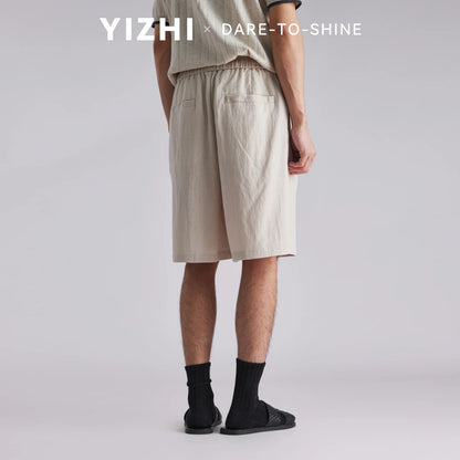 Men Lyocell Textured Japanese Style Casual Shorts 2026 Summer Loose Breathable Versatile Straight Leg 5 Inch Bermuda Pants
