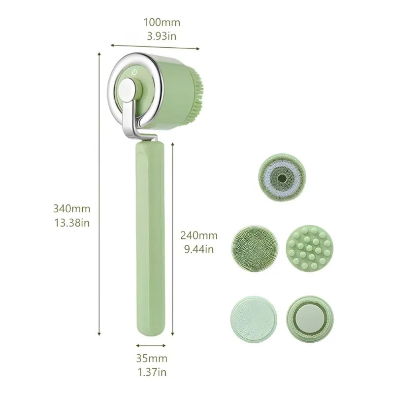 Electric Bath Back Scrubber Long Handle Ipx7 Waterproof Exfoliating Massage Shower Body Cleaning Brushes with 5 Brush Heads