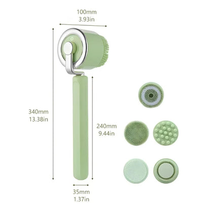 Electric Bath Back Scrubber Long Handle Ipx7 Waterproof Exfoliating Massage Shower Body Cleaning Brushes with 5 Brush Heads