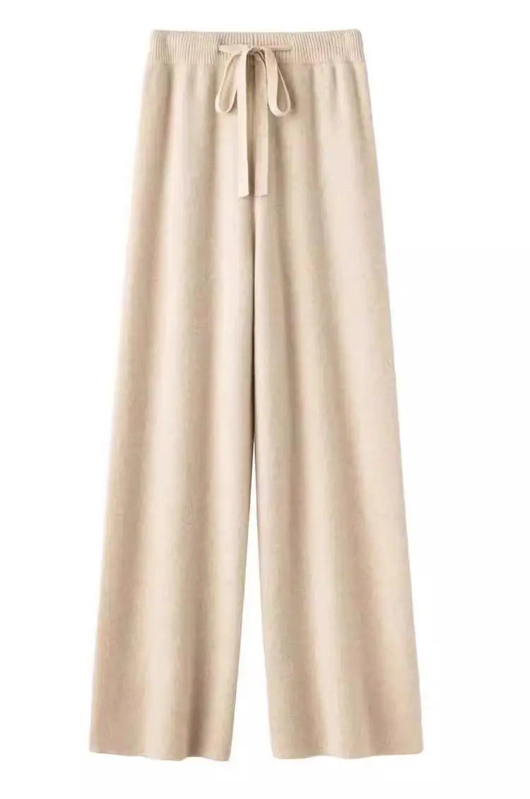 High Waist Wool Knitted Wide Leg Pants Women's Outerwear Autumn Winter Thickened Floor-Length Straight Cut Casual Trousers