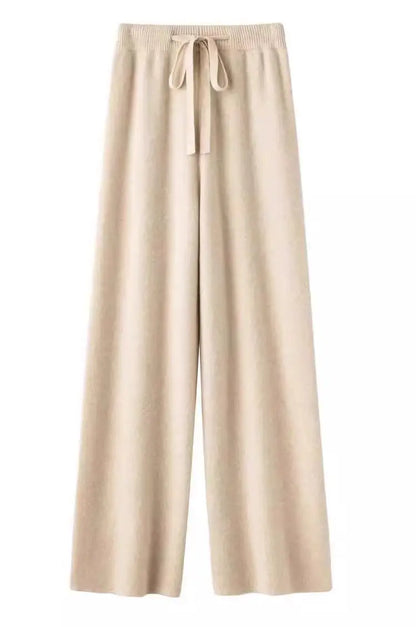 High Waist Wool Knitted Wide Leg Pants Women's Outerwear Autumn Winter Thickened Floor-Length Straight Cut Casual Trousers