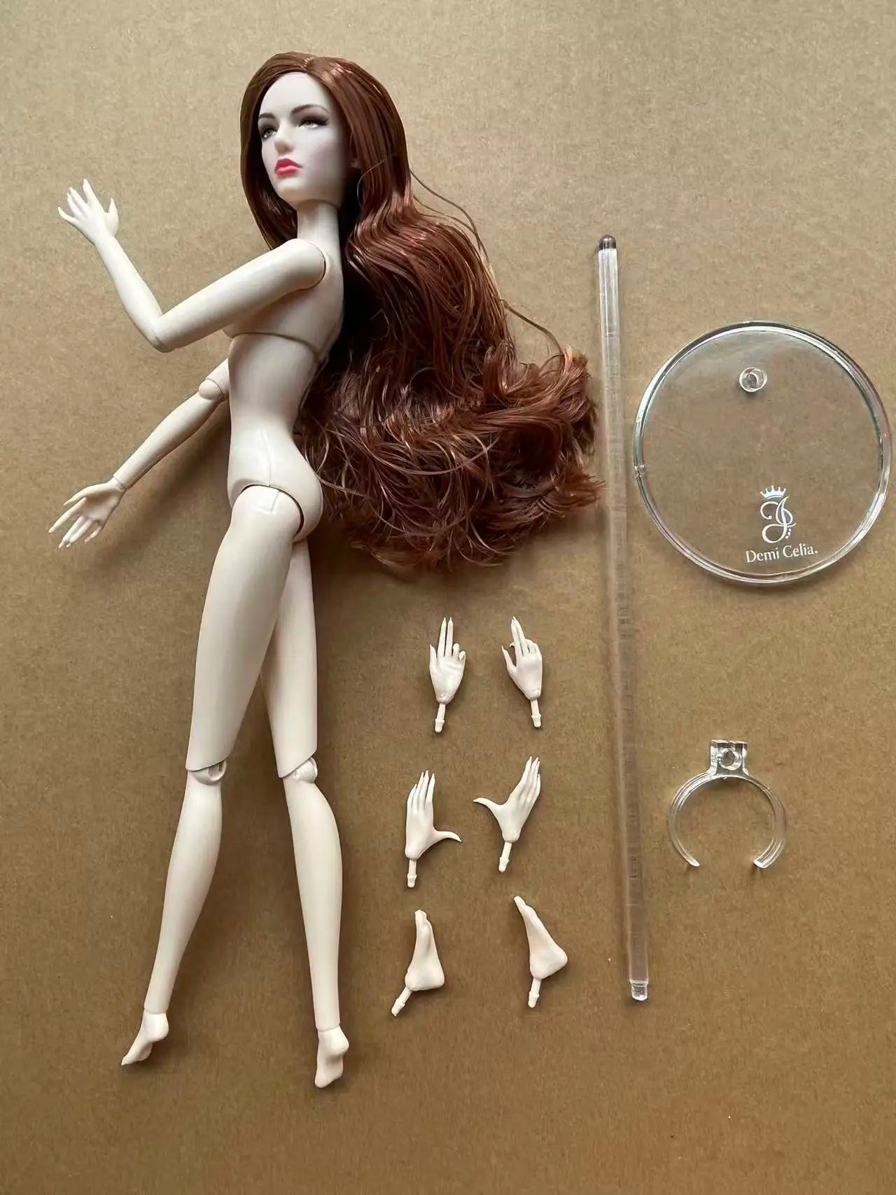 1/6 Female Super Model DC Doll Head Body Figure With Good Makeup Heads With 2 Pairs Hands 1 Feet and Clear Doll Stands