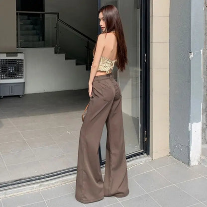 Spring 2026 Anti-wrinkle Flared Black Slimming Casual Pants New Thin Low-waisted Loose Flared Pants