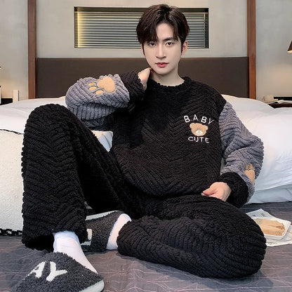 Higher Quality Thickened Warm Plus Size Men’s Pajamas Autumn and Winter Student Nightwear Striped Youth Sleepwear Homewear