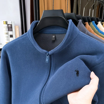 Luxury customized autumn winter new mens stand up collar jacket velvet warm zipper cardigan top exquisite brand embroidered coat