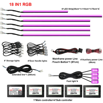 22in1 Symphony Car Ambient Light RGB 213 Color Universal Car Accessories Interior LED Lights Strip Acrylic Backlight Guide Light