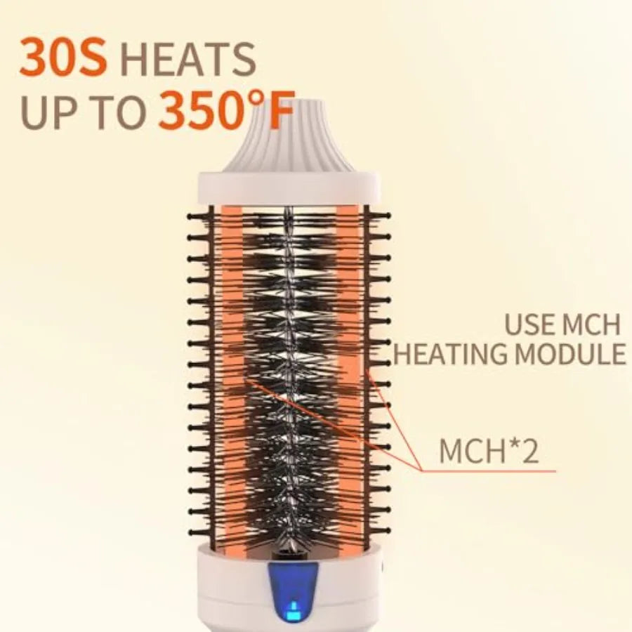 KandK 7 Volumizing Brush Heated Curling Ceramic Tourmaline Ionic Curling Iron Quick Heating Makes Hair Silky Smooth Dual Voltag