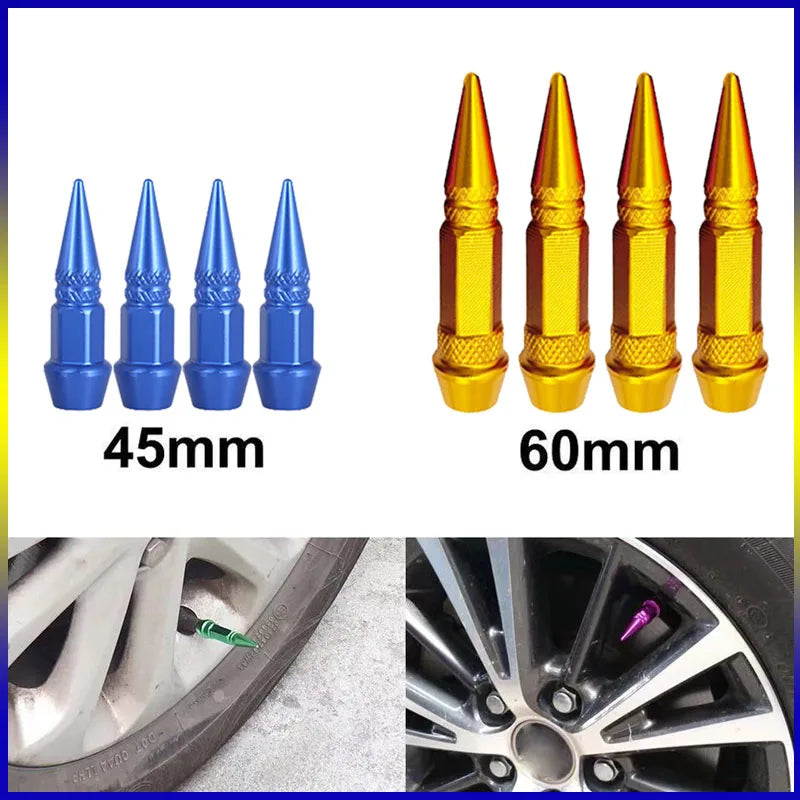 4pcs 45mm 60mm Universal Car Tire Valve Stem Cap Wheel Rim Stem Spike Shaped Dust-proof Air Metal Cap Cover for Motorcycle