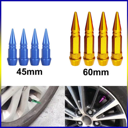 4pcs 45mm 60mm Universal Car Tire Valve Stem Cap Wheel Rim Stem Spike Shaped Dust-proof Air Metal Cap Cover for Motorcycle