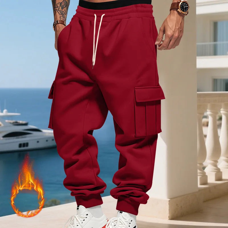 Cross-border autumn and winter heavy-duty velvet men's casual pants American loose sports multi-pocket tooling sweatpants men