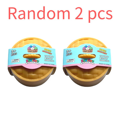 Mini Dumpling Squeeze Toy with Bamboo Steamer, Soft TPR Dough Ball, Realistic Decompression Fidget Toy, Stress Relief Gift