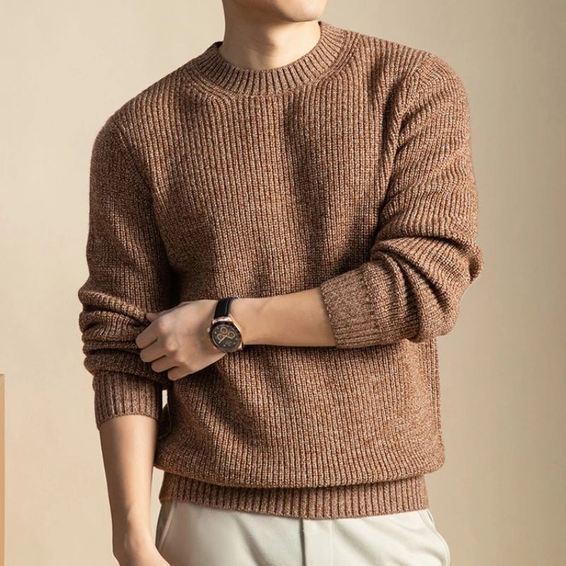 Men’s 7-Needle Wool Sweater, 100% Wool Heavyweight, Autumn Winter Thickened, Brown Coffee 4 Colors