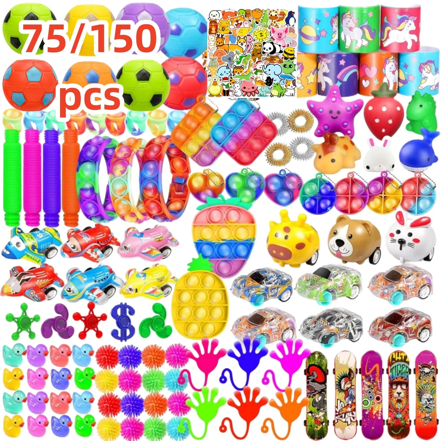 75/150Pack Fidget Toys Bulk, Party Favors for Kids, Treasure Box Toys for Classroom, Stocking Stuffers Goodie Bag for Boys Girls