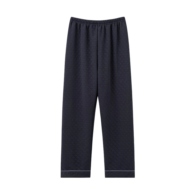 Man pajamas pants autumn winter 3layers cotton interlayer long pants Japanese style elastic waist casual male home sleep bottoms