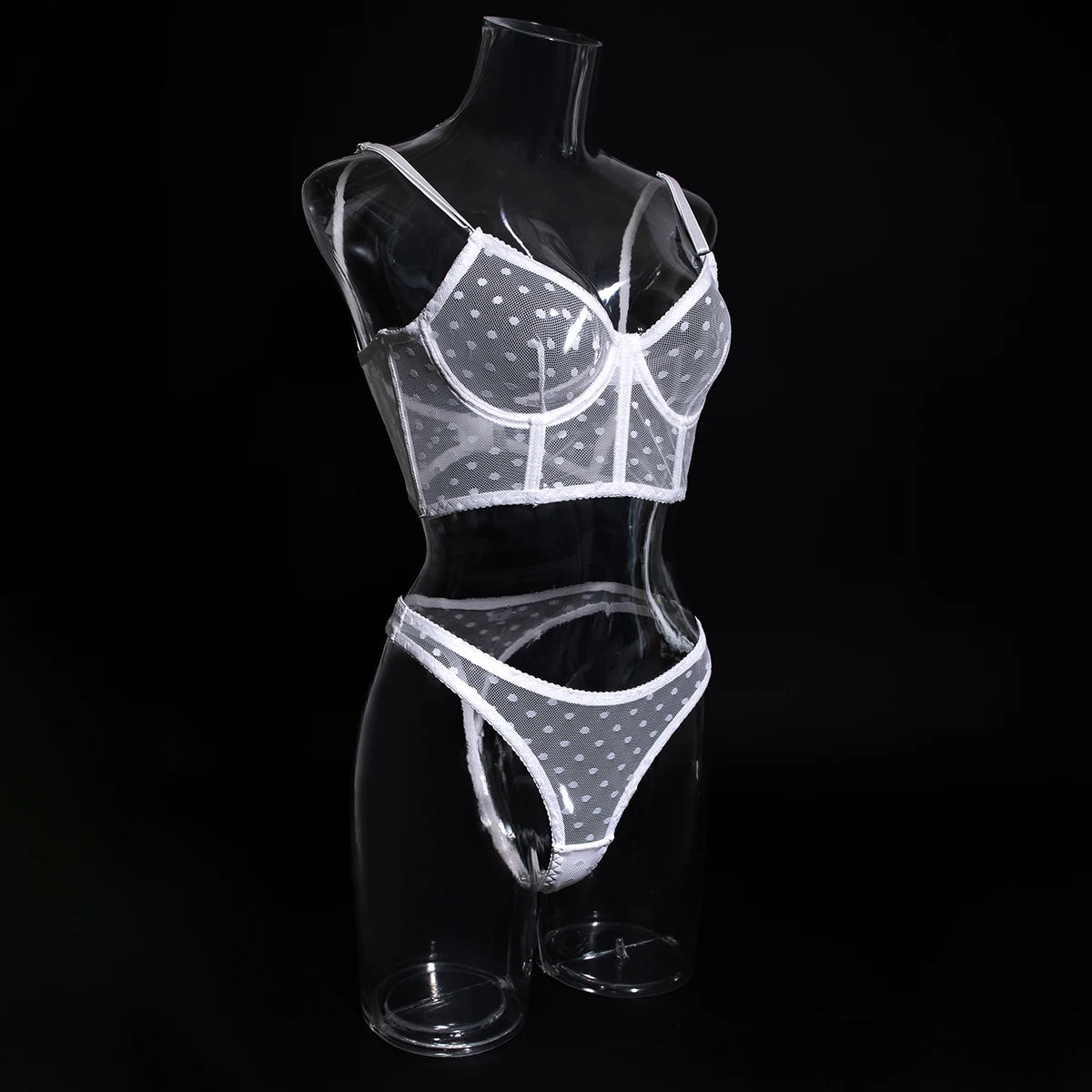Ellolace Polka Dot Sensual Lingerie Transparent Lace Set Women 2 Piece Seamless Bilizna Set See Through Sexy Black Intimate