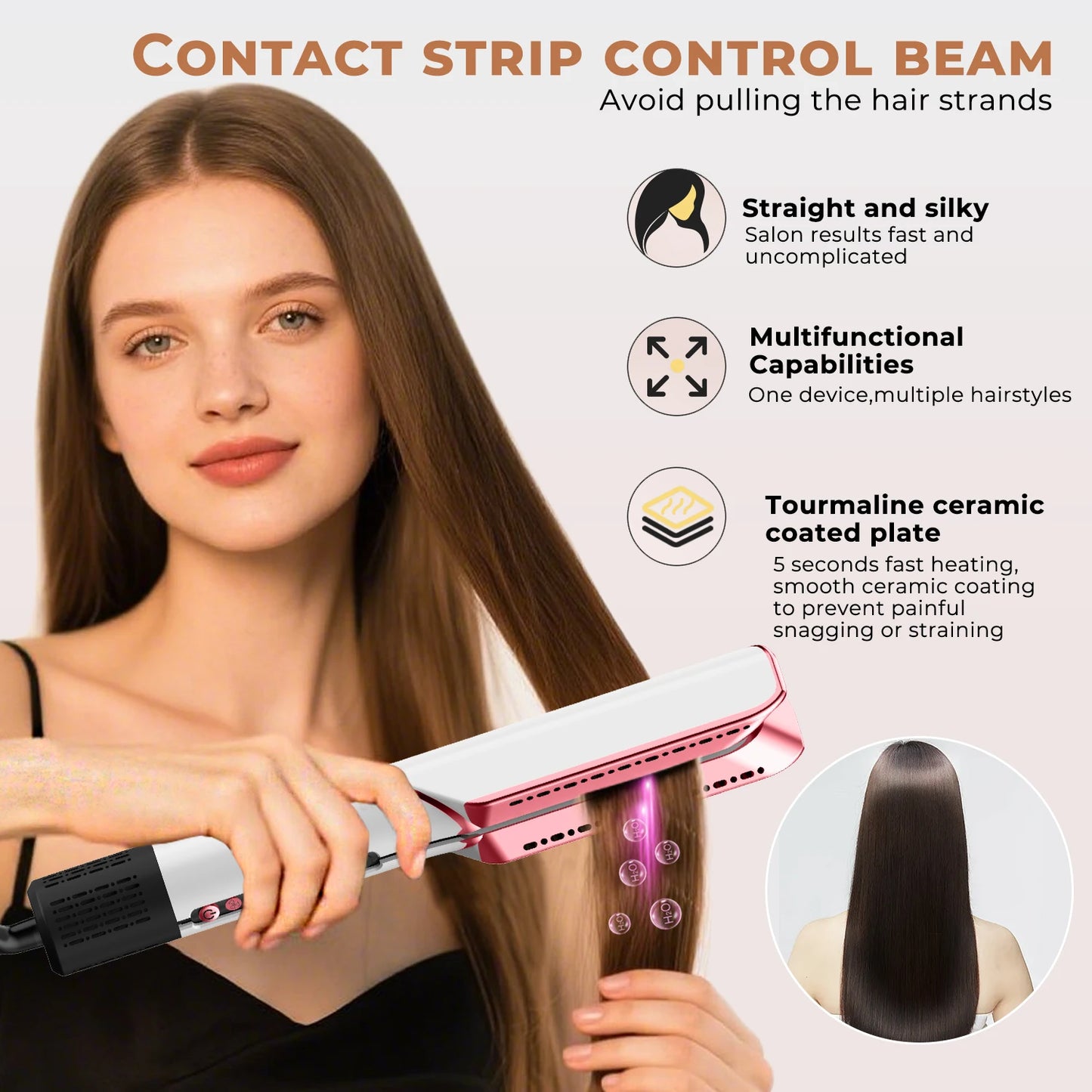 TINSOL New 2-in-1 Multifunctional Hair Dryer Air Straightener Negative Ion Hair Styling Tool Long-Lasting Styling Tool