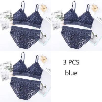 3 Piece Set Bra Sexy Lace Beauty Back Suit Underwear Gather Seamless Women's Underwear Panties Comfortable Lingerie