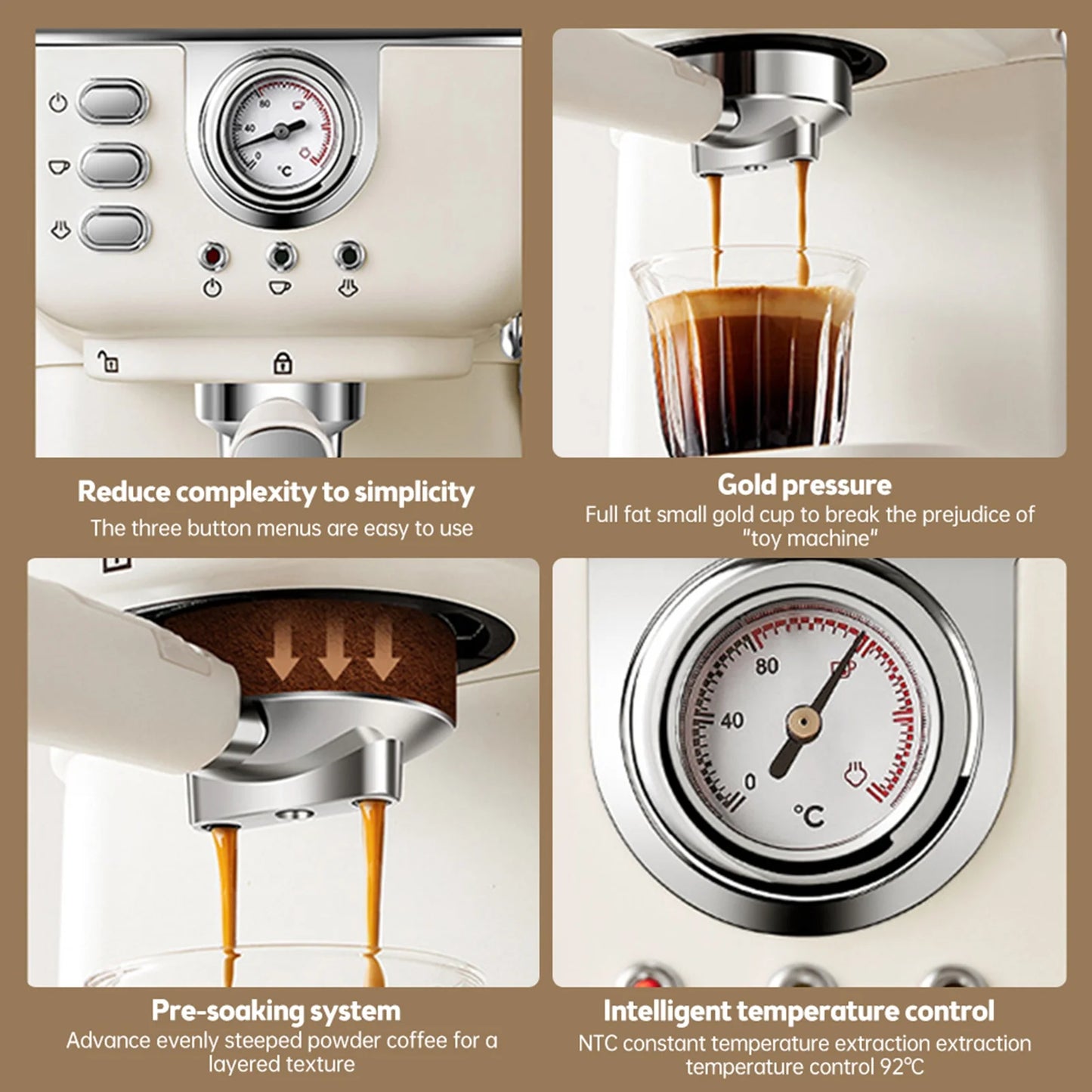 Coffee Maker 1050W 1.5L Large Capacity Semi Automatic 20bar High Pressure Extraction Coffee Machine for Home Cafes