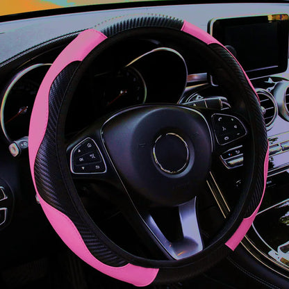 Elastic Carbon Fiber Leather Steering Wheel Cover Universal 36-40cm No Inner Ring Anti-slip Car Handle Protector 4 Seasons