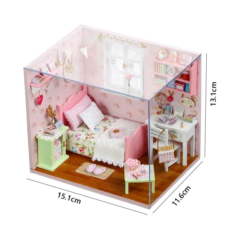 DIY Wooden Miniature Dollhouse Model Kits 3D Puzzle Doll Houses with Furniture Bedroom Handmade Assembly Toy for Birthday Gifts