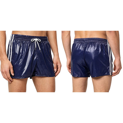 Men Oil Glossy Cargo Shorts Waterproof Elastic Waist Band Multi-pocket Zipper Overalls Capri Pants Dance Clubwear Beach Swimwear