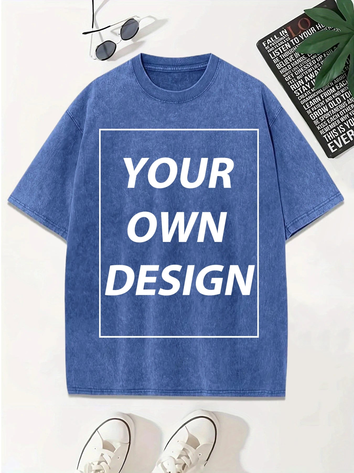 Personalized Custom Your Photo T Shirt Mens Summer Cotton Washed T-Shirt Breathable Fashion Short Sleeve Street Casual Retro Top