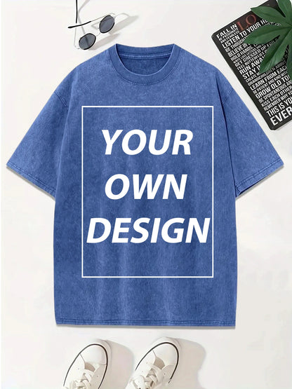 Personalized Custom Your Photo T Shirt Mens Summer Cotton Washed T-Shirt Breathable Fashion Short Sleeve Street Casual Retro Top