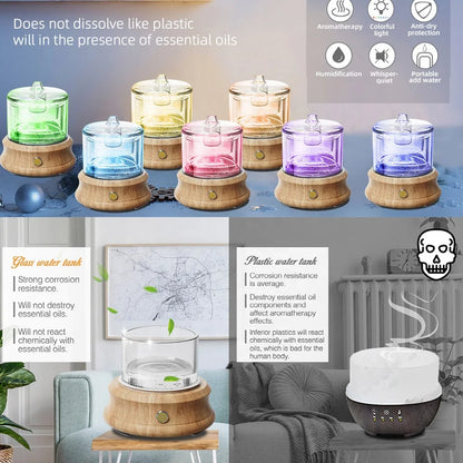 Glass Essential Oil Diffuser Humidifier Waterless Auto Shut-Off Colors Lights Aroma Diffusers For Bedroom Home Yoga Gift 80ML