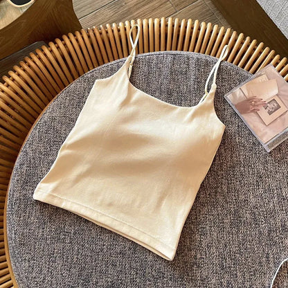 Summer New Small Strap Vest with Chest Pad Backless Integrated Inner And Outer Wear Slimming  Color Short Top for Women