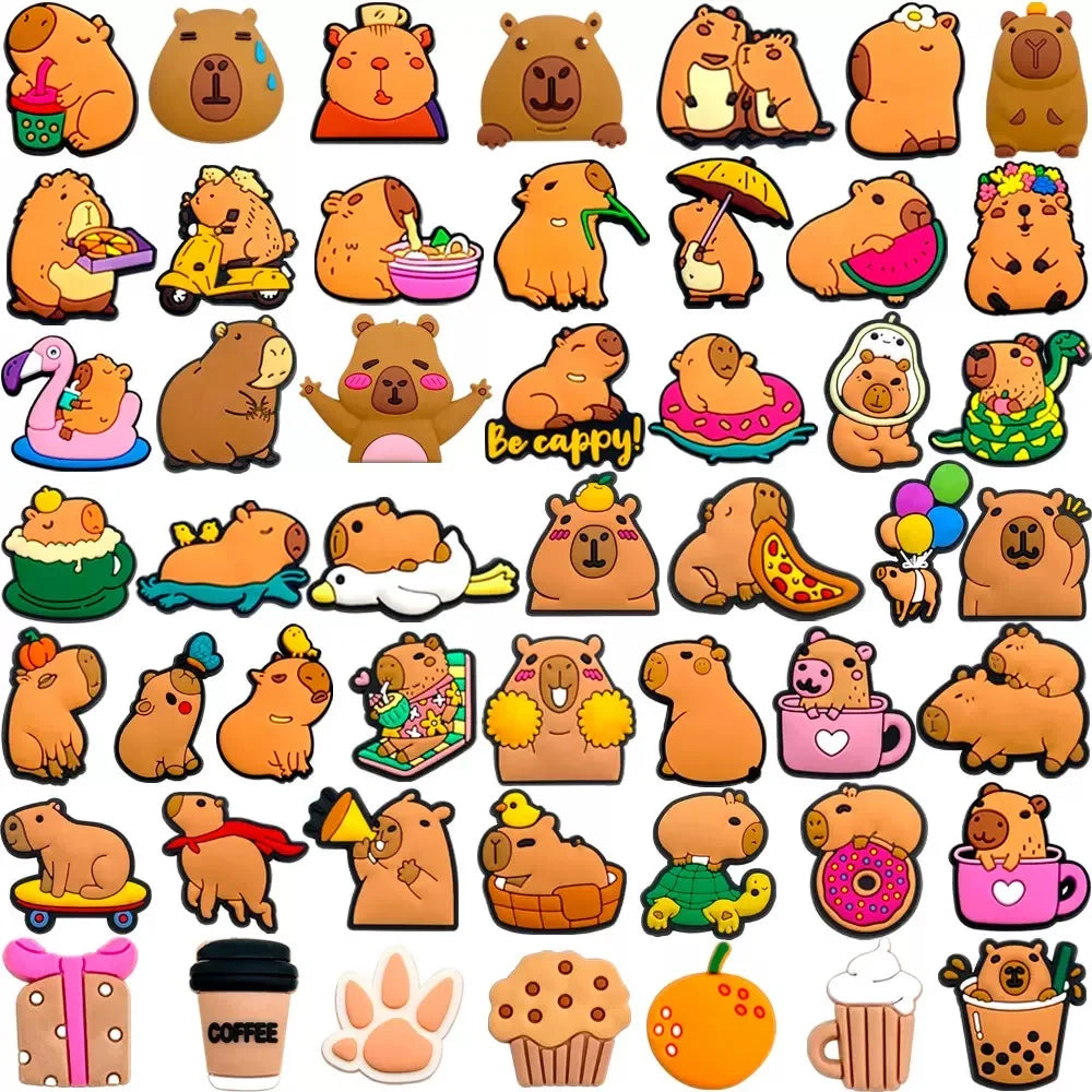10-50pcs Cute Animals Capybara Shoe Charms PVC Shoes Accessories Decoration Buckle for Clog Sandals Wristband Kids Party Gift