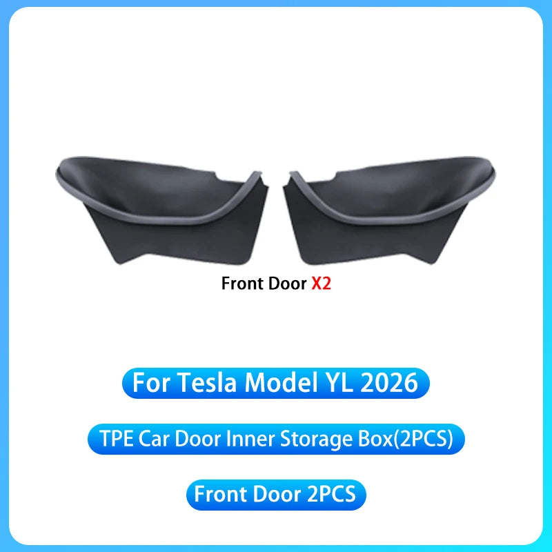 For Tesla Model YL Launch 2026 TPE Door Side Storage Box Front Rear Door Slot Organizer Tray Protector Model YL Door Storage Box