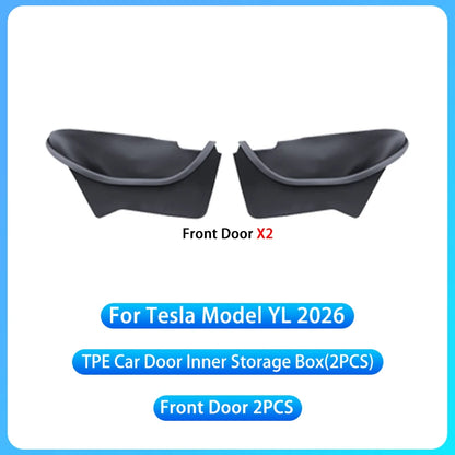 For Tesla Model YL Launch 2026 TPE Door Side Storage Box Front Rear Door Slot Organizer Tray Protector Model YL Door Storage Box
