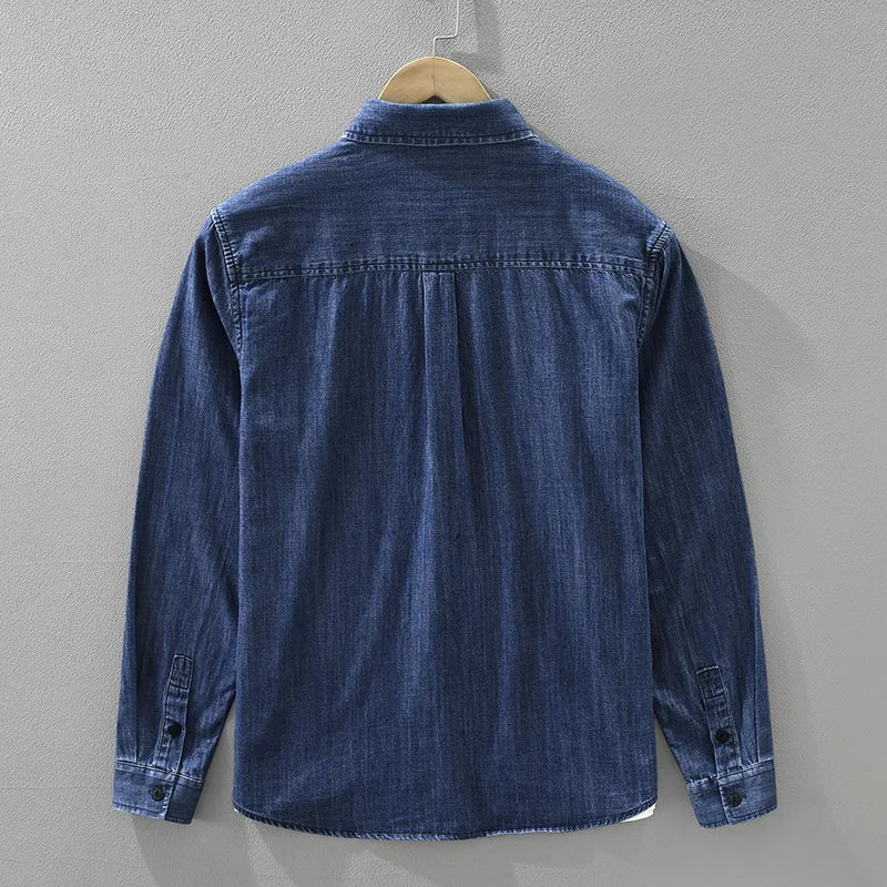 2025 Autumn New Vintage Washed 100% Cotton Long Sleeve Denim Shirt for Men Clothing Turn-down Collar Versatile Streetwear CM7781