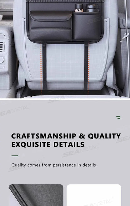 SEAMETAL Car Backseat Table Storage Bag Folding Table Trash Can Pu Leather Multi-functional Hanging Storage Bags Seat Back Tray