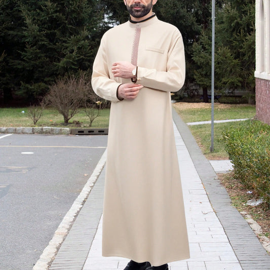 Islamic Muslim Arabic Casual Men's Abaya Long Sleeve Embroidered Stand Collar Arabic Abaya Men's Traditional Clothing