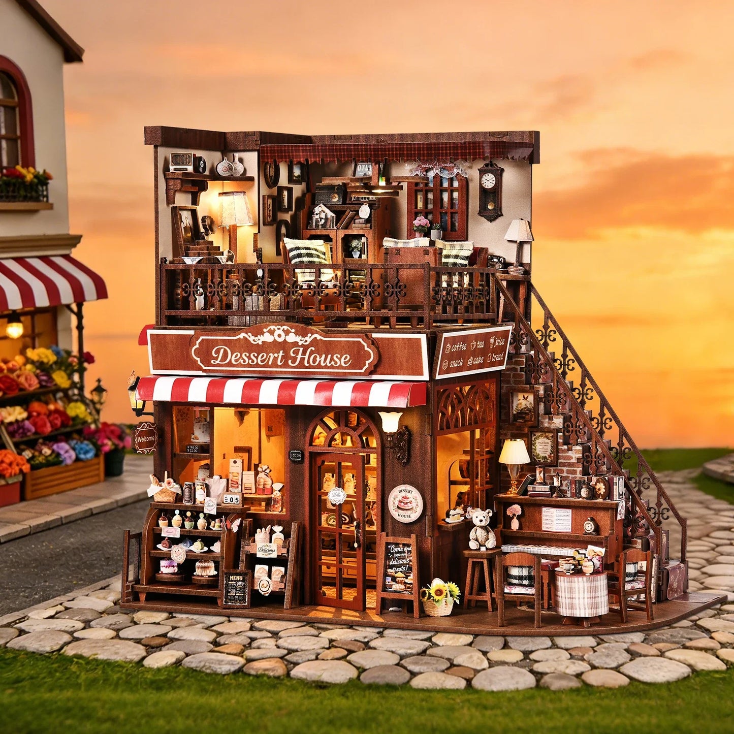 Cute Cake Shop 3D DIY Wooden Puzzle Book Nook Kit - Handmade Bookshelf Dollhouse Model Bookend for Home Decor