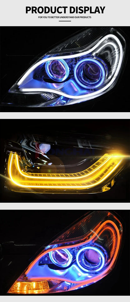 Dynamic Drl RGB Universal LED Headlights Strip Sequential Tun Signal Strip Neon Welcome Lamp Daytime Running Lights APP Control