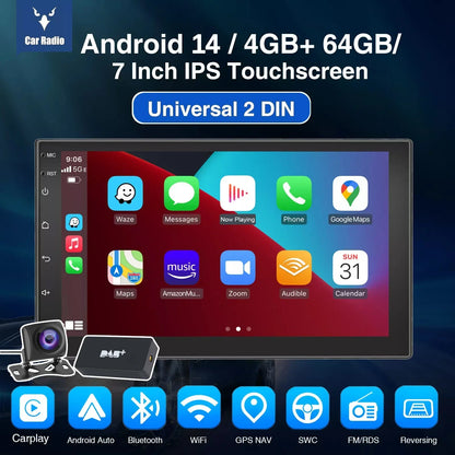 7"/9"/10“ 2 DIN Android 15 4+64G Car Stereo Multimedia Player Universal Carplay Android Auto GPS Navigation FM Radio Touchscreen