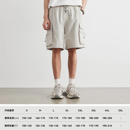 2026 Summer Solid Cargo Shorts Men Quick Dry Lightweight Breathable Multi-Pocket Drawstring Straight Leg Short Pants