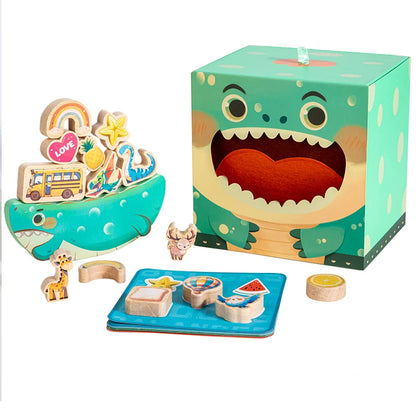 Wooden dinosaur balance touch large building blocks, children's shape recognition fine motor training educational toys
