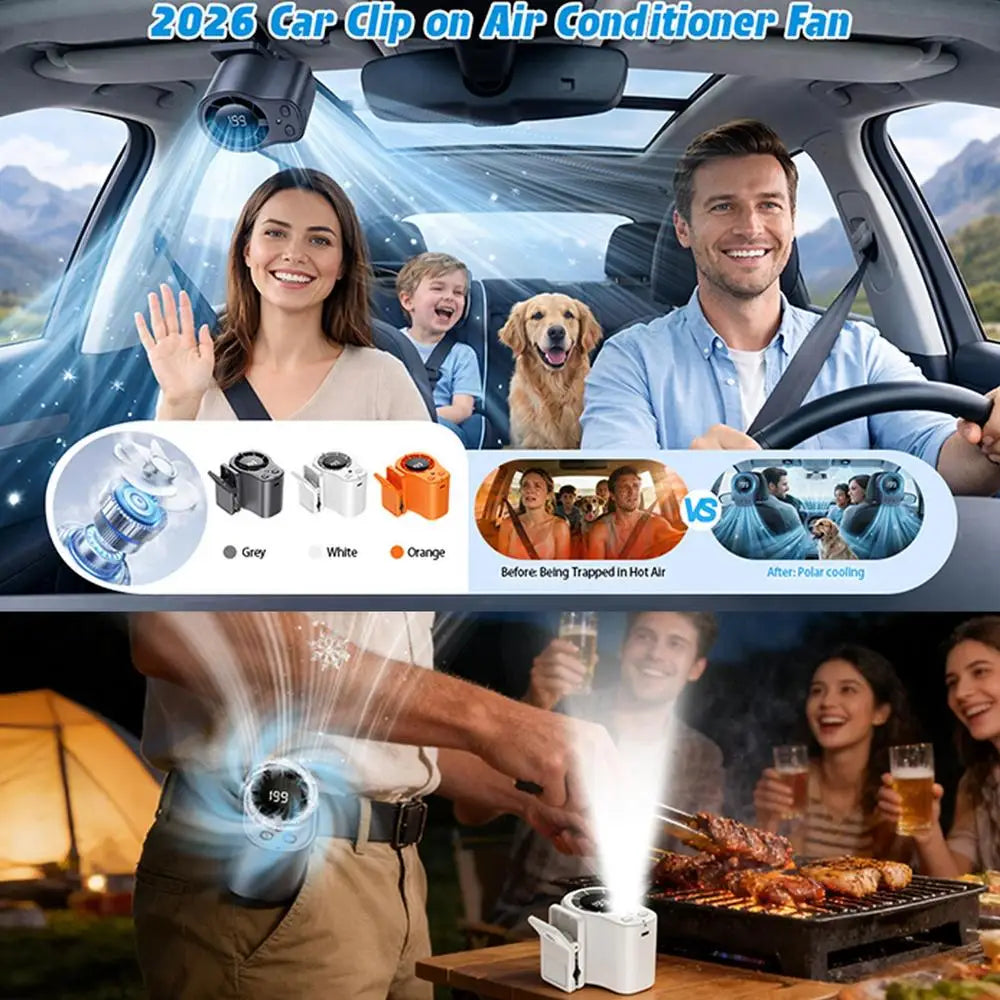Universal Cooling Car Fan USB Rechargeable Clip on Portable Desk Fans with LED Display 360 Rotation Quiet for Car Camping
