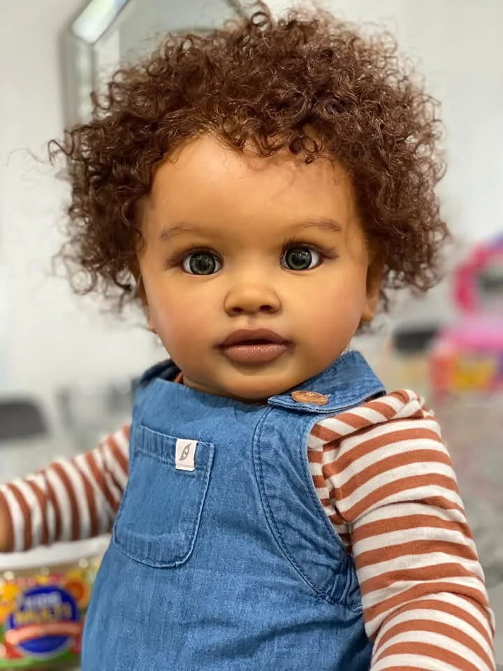 NPK 28-inch Pippa Reborn Doll Toddler Lifelike Soft Touch Dark Skin Already Painted Finished Huge Baby Size Collectible Toy
