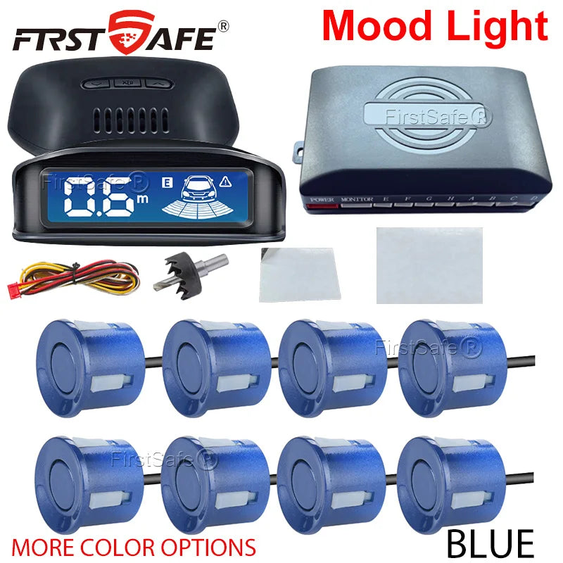 LED Reverse Radar 8 Sensors Backlight Display Voice Prompt Detection System Universal Auto Parking Safety Auxiliary Accessories