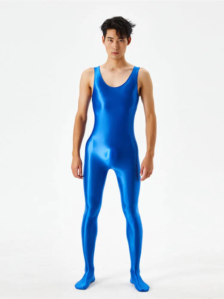 Sexy Body Shaper Jumpsuit Men Fitness Trimmer Sleeveless High Elastic Breathable Sheer Bodysuit With Bulge Pouch Slim Tights