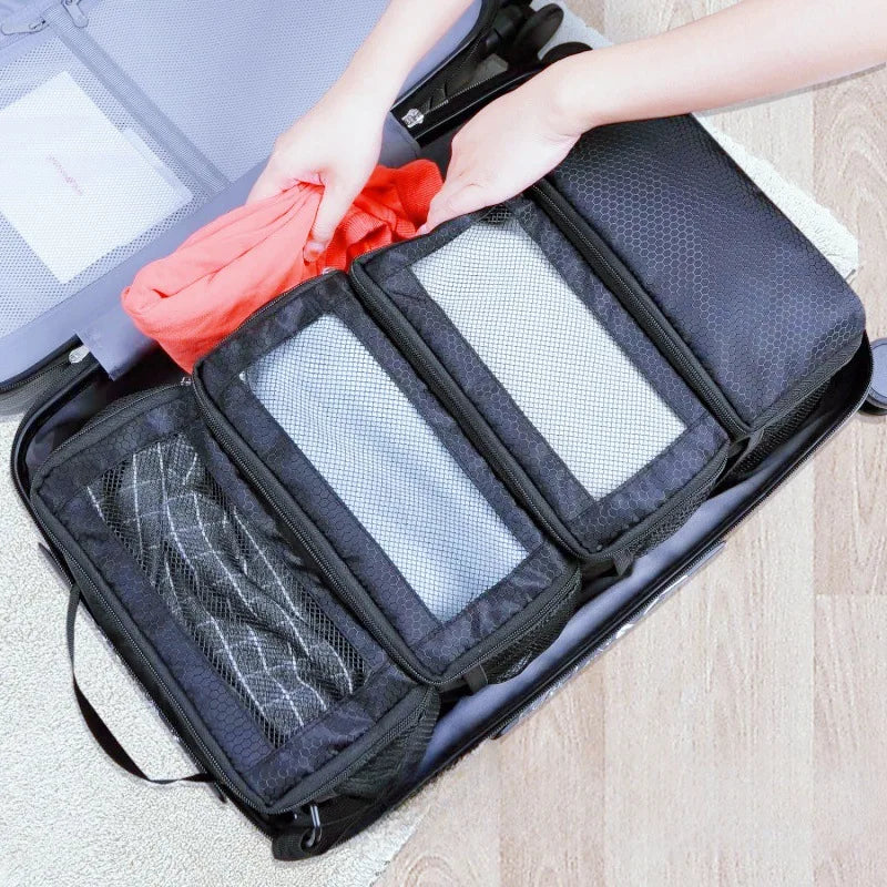Oxford Fabric Foldable Hanging Travel Storage Bag with Organizer Pockets, Portable Toiletry Bag for Suitcase Packing