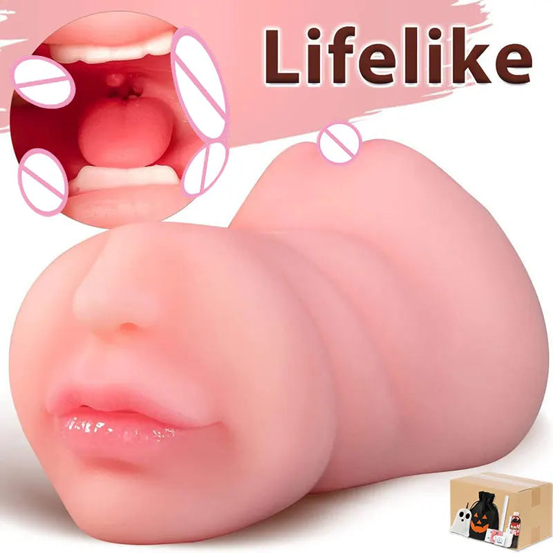 3D Flesh The Light Male Masturbation Artificial Vagina Ass Mouth Silicone 3 In 1 Adult Sex Toy Sex Doll For Man Pocket Pussy Ass