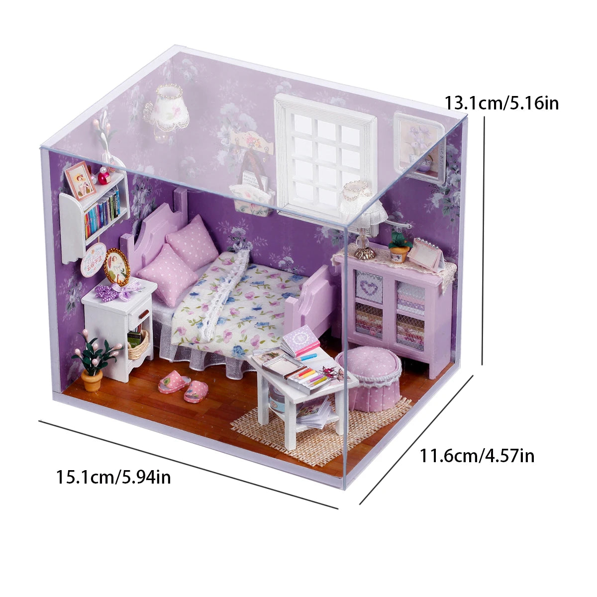 Sweet Sunshine Mini 3D Puzzle Assembly Model Dollhouse Kit DIY Handmade Toy Bookshelf Set, Wood Craft for Girls' Birthday Gift