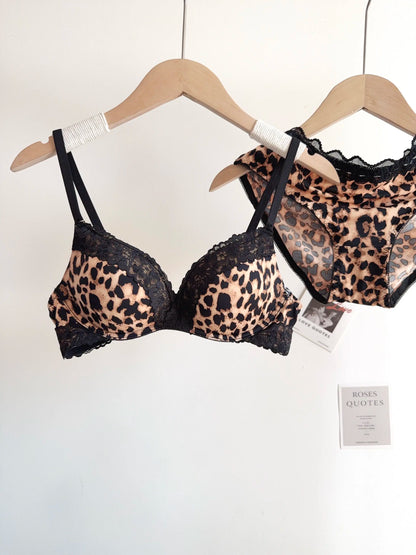 Sexy Leopard Print Lingerie Set Women Wireless Invisible Small Bust Lift, Adjustable A To C Cup, Sheer Lace Pure Style,soft S-XL